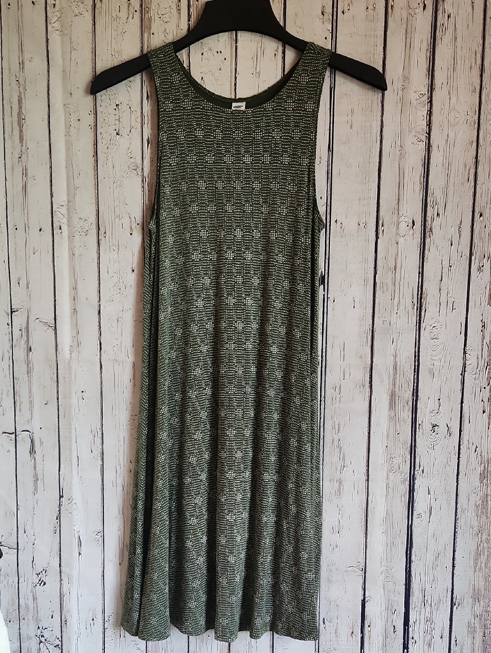 Old Navy Olive Green Geometric Knit Sleeveless Swing Dress - Small